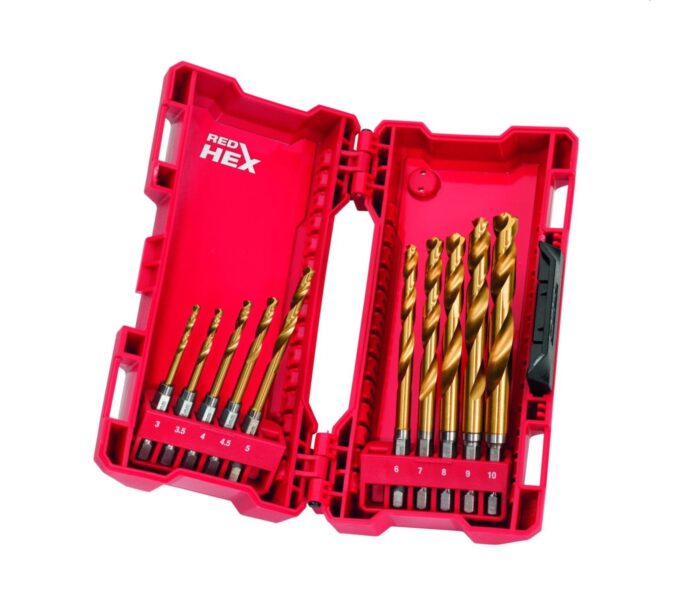Milwaukee SHOCKWAVE Metallbohrer HSS-G RED HEX Titan 1/4 10-teiliges Set – Bild 1