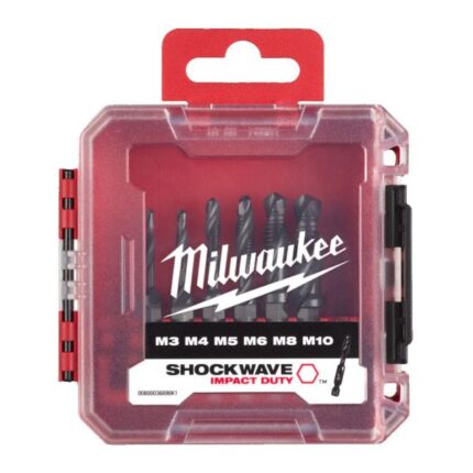 MILWAUKEE SHOCKWAVE Kombi-Gewindebohrer 1/4" Hex 6-tlg. Set dans la boîte PACKOUT kompatibler
